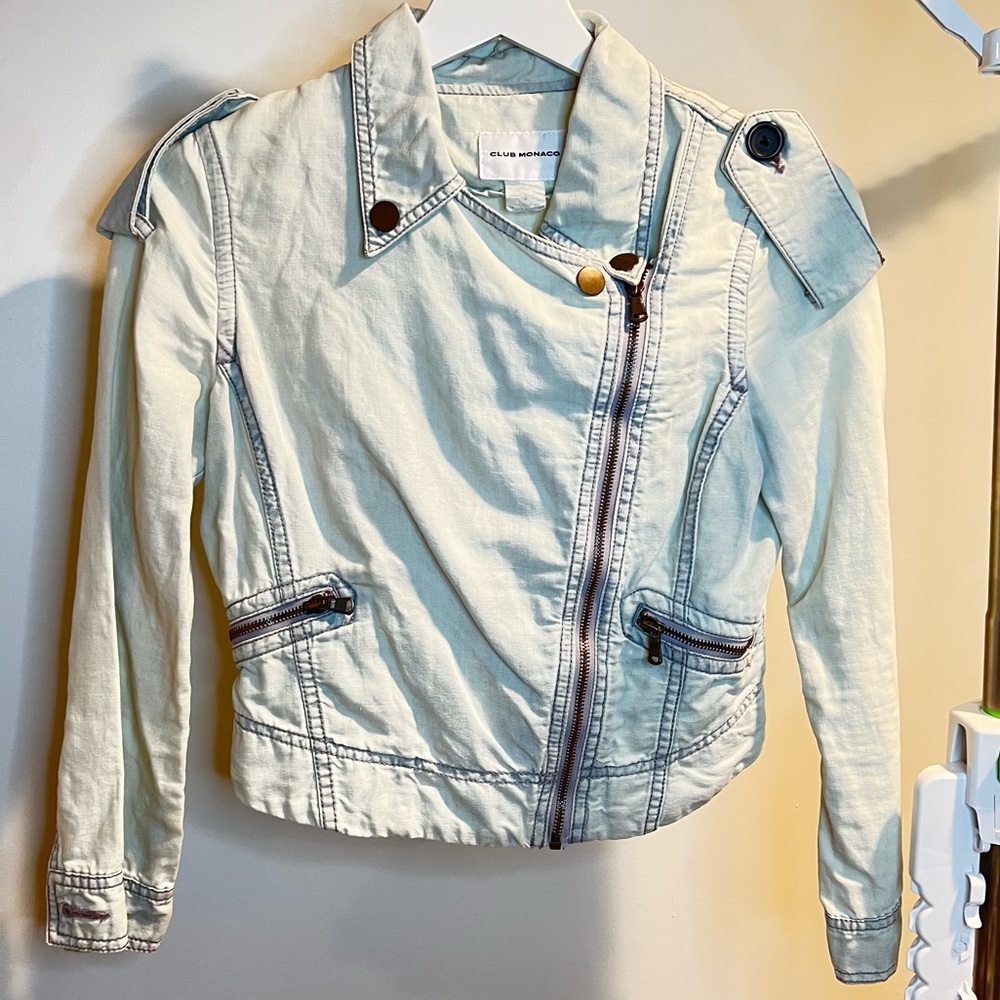 Club Monaco denim zip moto jacket size 0